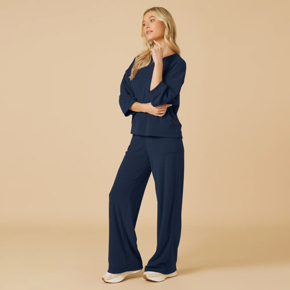 Terry Cropped Sleeve Crew Neck with Wide Leg Pant - Image 10