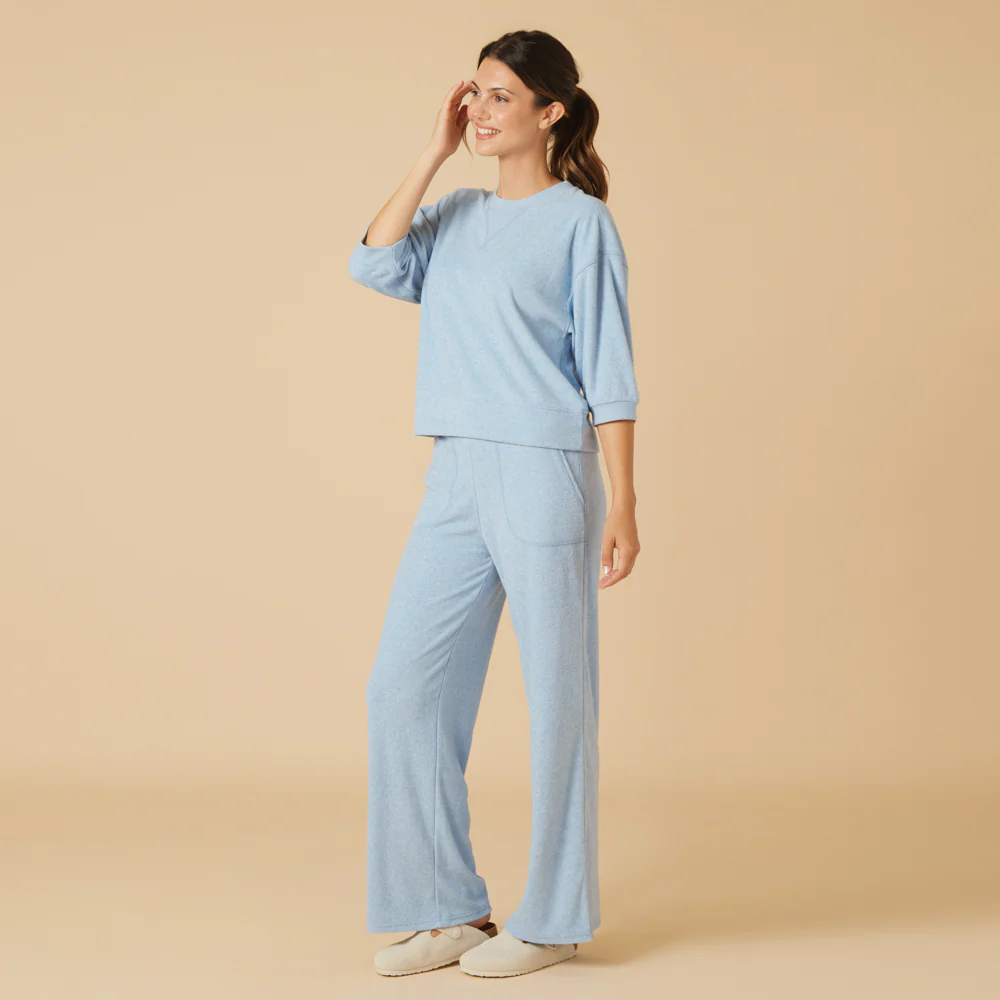 Terry Cropped Sleeve Crew Neck with Wide Leg Pant - Image 12