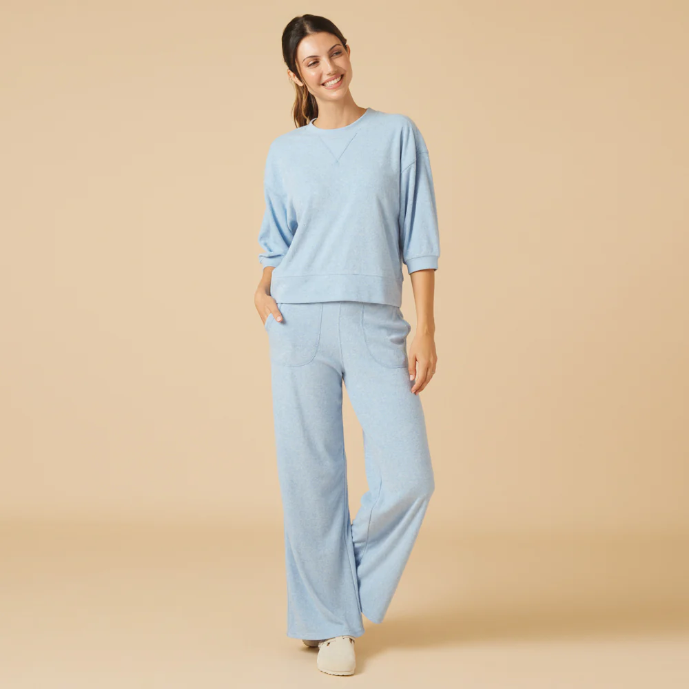Terry Cropped Sleeve Crew Neck with Wide Leg Pant - Image 13