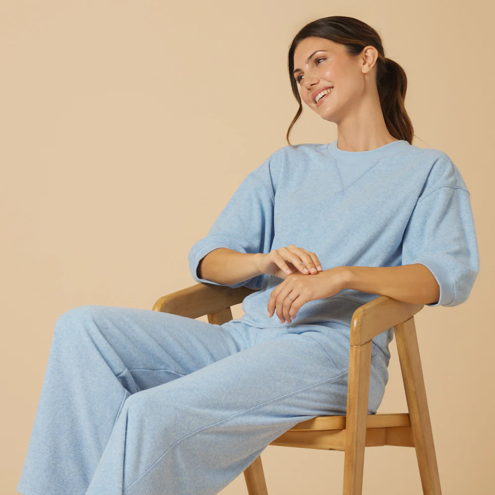Terry Cropped Sleeve Crew Neck with Wide Leg Pant - Image 16