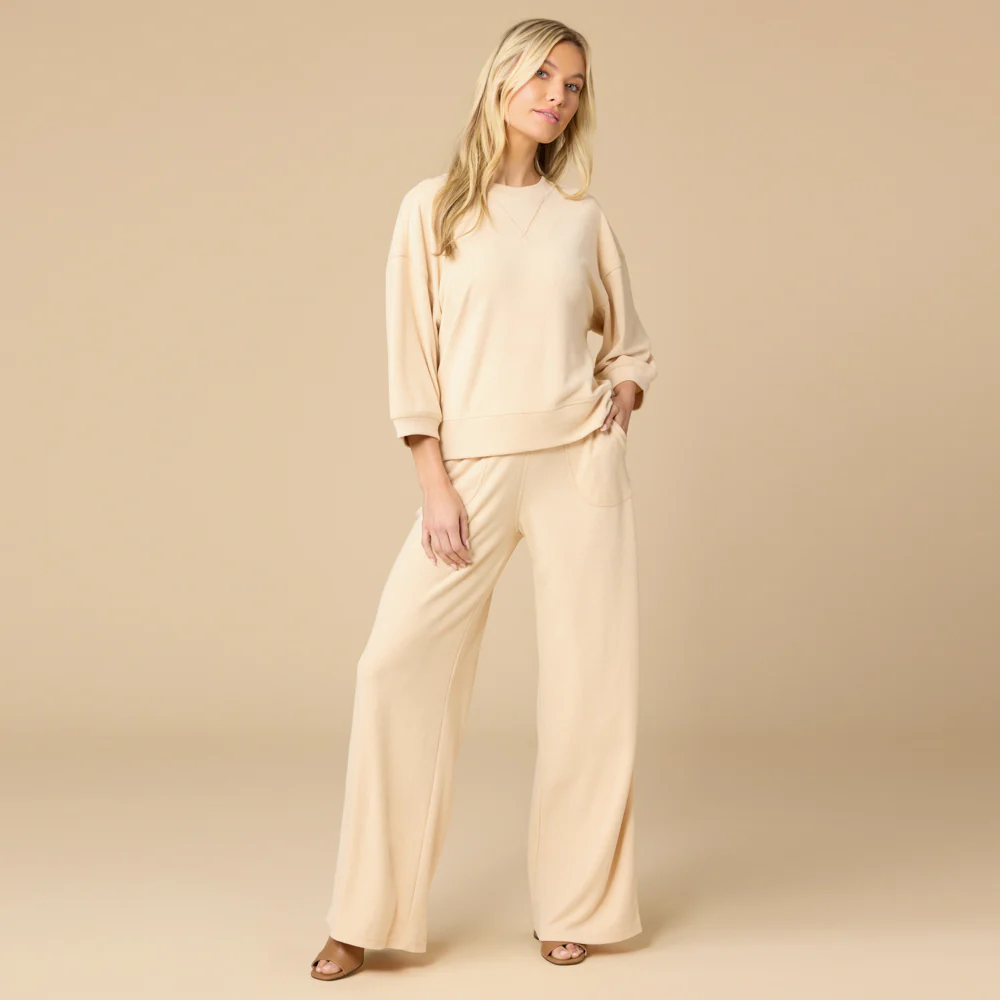 Terry Cropped Sleeve Crew Neck with Wide Leg Pant - Image 17