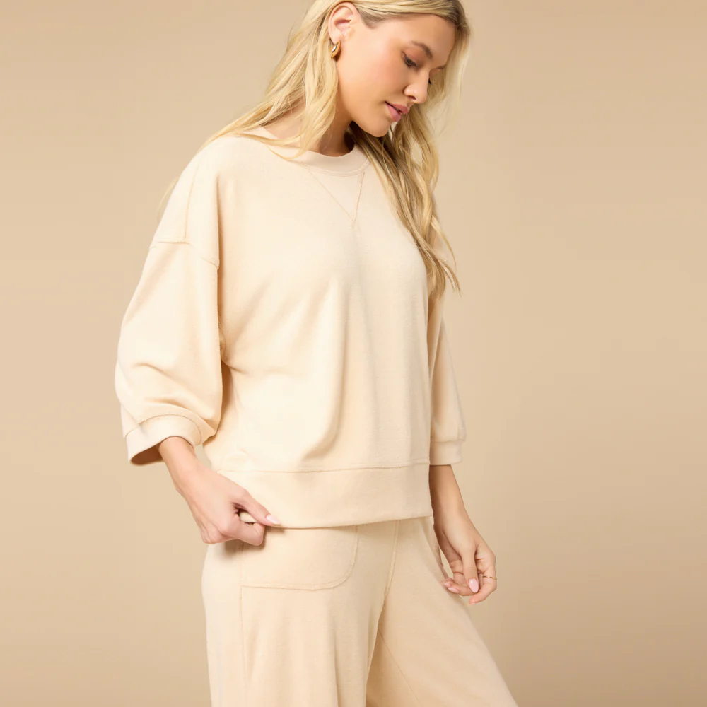 Terry Cropped Sleeve Crew Neck with Wide Leg Pant - Image 19
