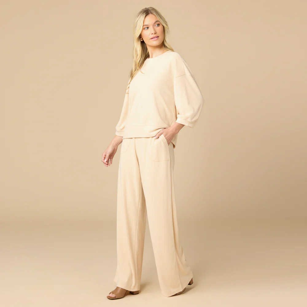 Terry Cropped Sleeve Crew Neck with Wide Leg Pant - Image 20