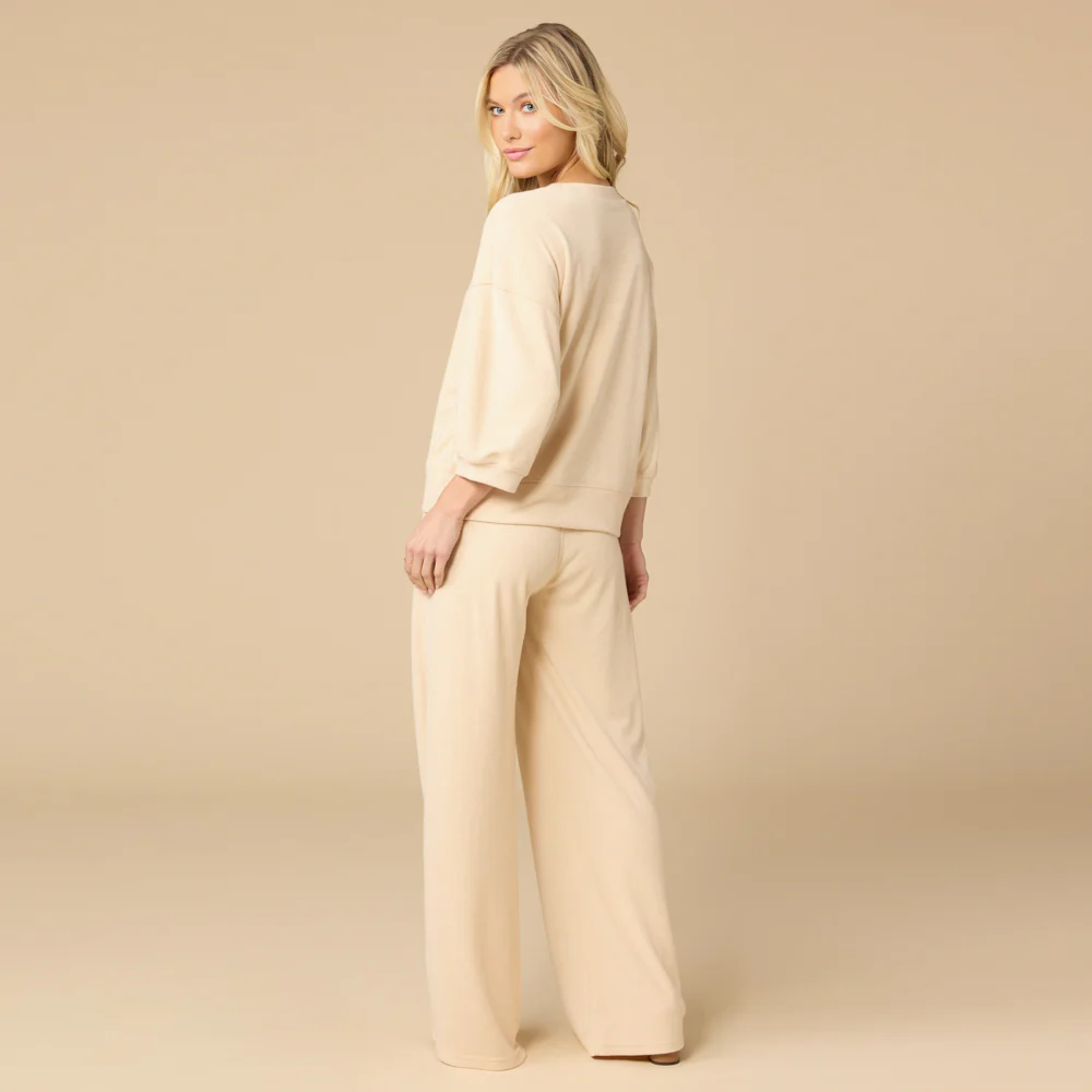 Terry Cropped Sleeve Crew Neck with Wide Leg Pant - Image 21