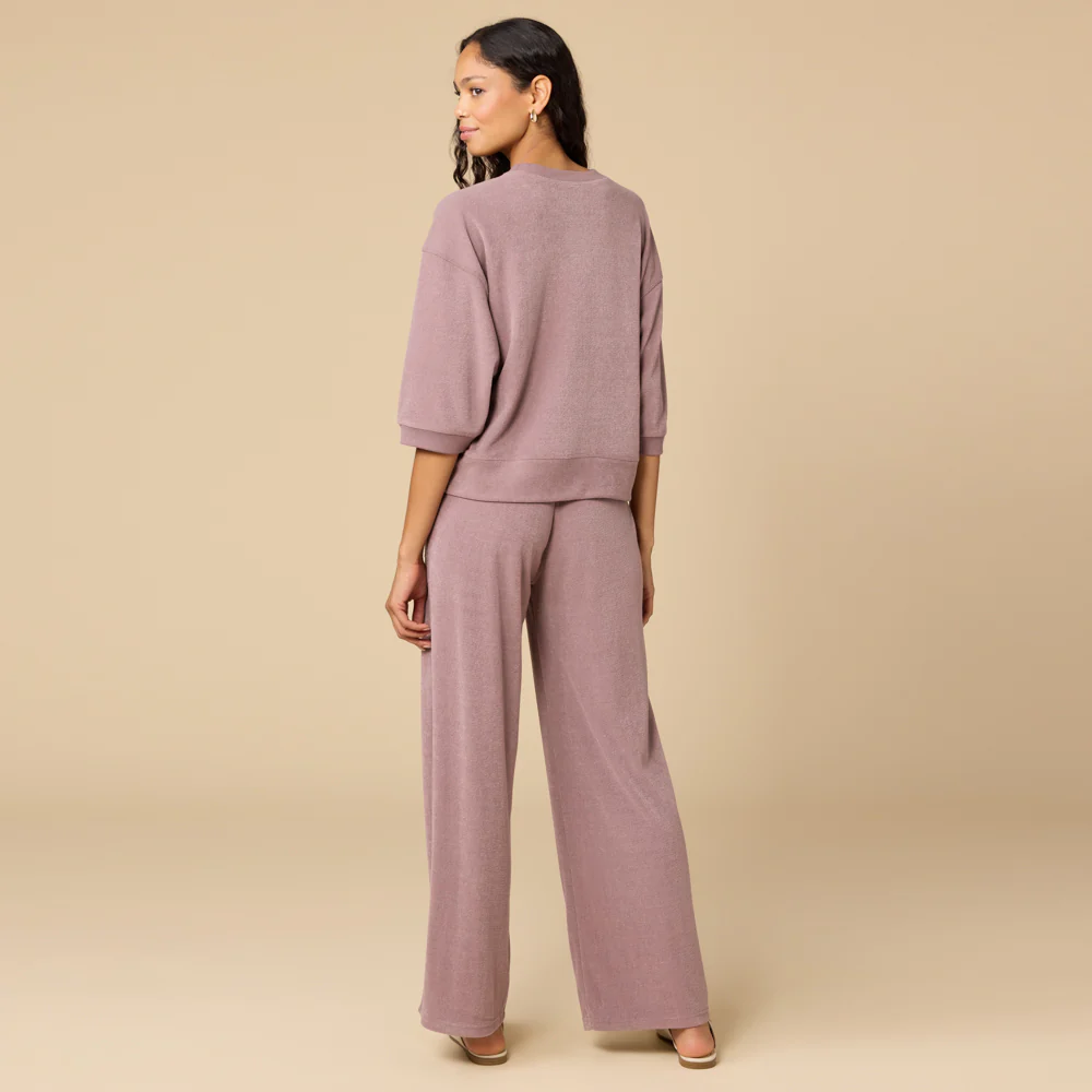 Terry Cropped Sleeve Crew Neck with Wide Leg Pant - Image 4