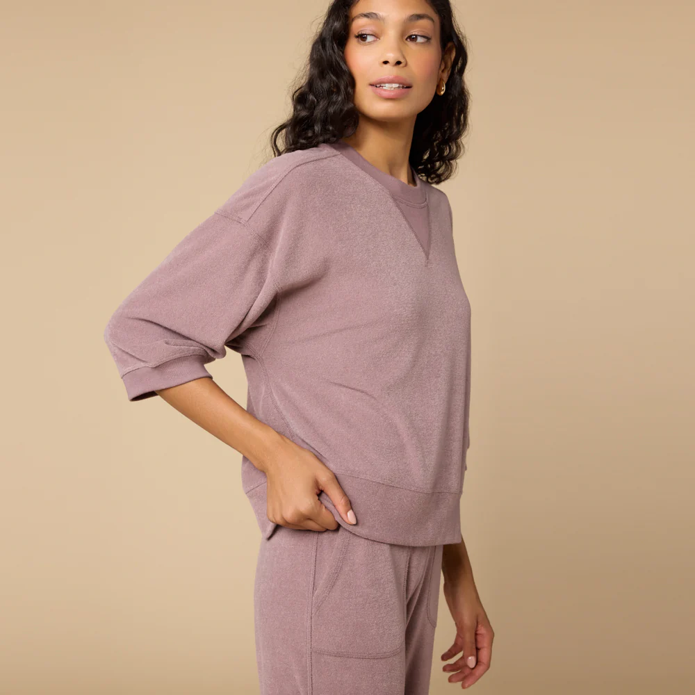 Terry Cropped Sleeve Crew Neck with Wide Leg Pant - Image 5