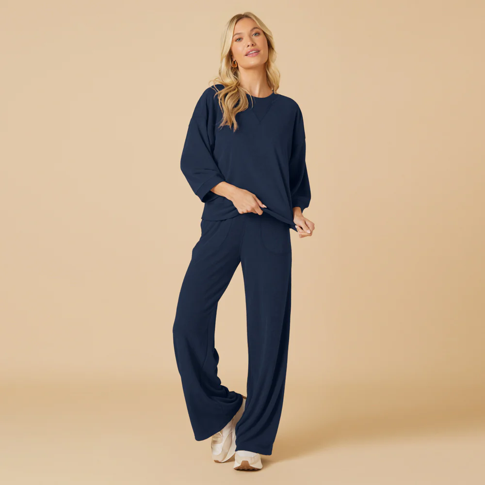 Terry Cropped Sleeve Crew Neck with Wide Leg Pant - Image 8