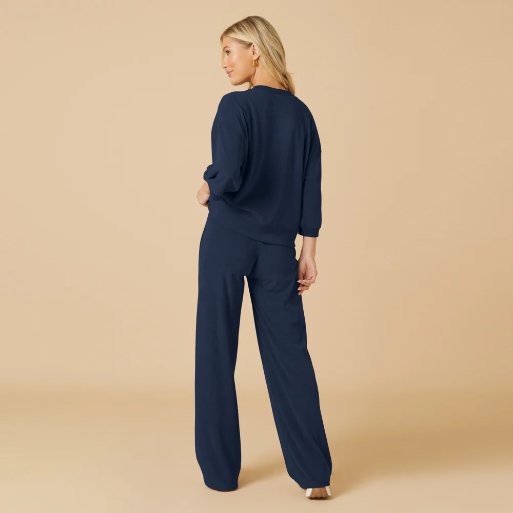 Terry Cropped Sleeve Crew Neck with Wide Leg Pant - Image 9